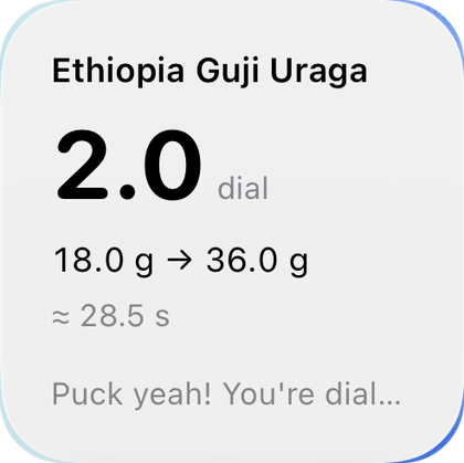 Small home-screen widget with the next grind setting